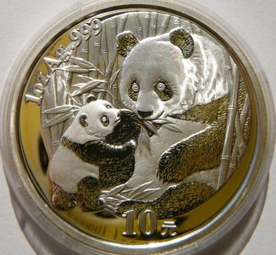 10 YUAN CHINY 2005 PANDA WIELKA Ag 999 Oz RARYTAS