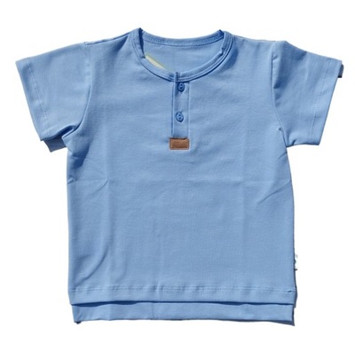 Koszulka Bluzka z guzikami błękitna gładka bawełna PL Krótki rękaw AiPi 110