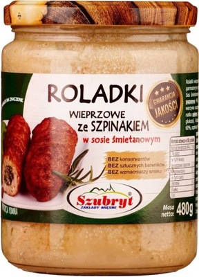 Roladki wieprzowe ze szpinakiem w sosie śmietan.