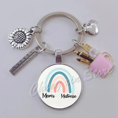 FASHION MERCI MAITRESSE FRENCH WORD, GIFT GLASS KEYCHAIN JEWELRY PARA  