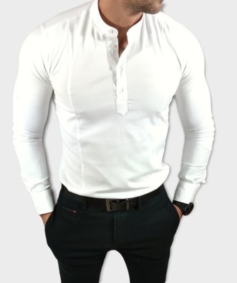 Koszula slim fit ze stójką 3-guziczki biała EGO02 - S