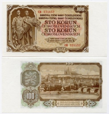 CZECHOSŁOWACJA 100 KORON 1953 P-86a UNC prefix CH