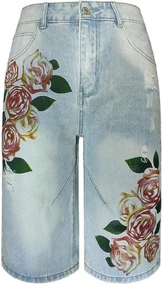 Jeansowe spodnie print vintage M 38