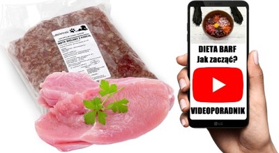 Mięso surowe mrożone mokra karma dla psa mięso indyk z kością 1kg BARF