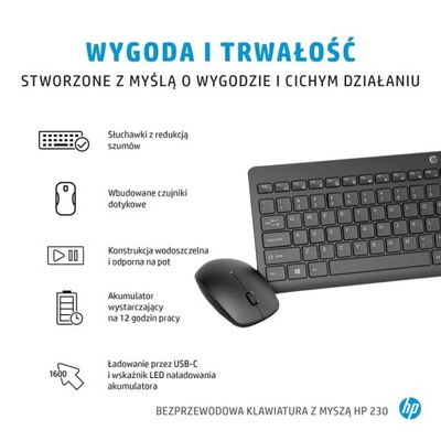 Zestaw klawiatura + mysz HP 230 Wireless Mouse and Keyboard Combo