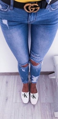 Spodnie rurki jeans przecierane dziury 36/s