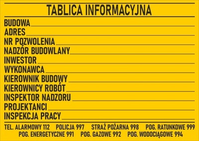 Tablica informacyjna budowlana 70x50cm