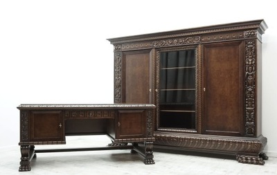 Gabinet - biblioteka, biurko lata 40-te neorenesans RENOWACJA