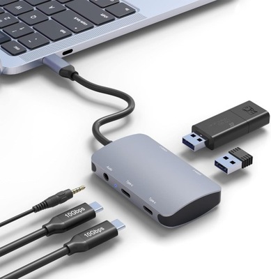 Hub rozdzielacz USB c / 2x usb 3.2 / 2x usb-c / Audio Jack 10gb - szybki