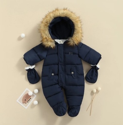 KOMBINEZON niemowlęcy zimowy chłopięcy modny futerko 62 68