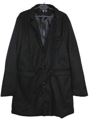 Czarny klasyczny płaszcz guziki L XL