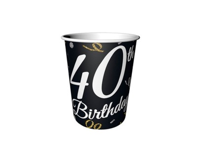 Kubeczki papierowe Urodzinowe 40 Birthday 200 ml 6 sztuk