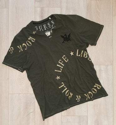 GUESS T-SHIRT KHAKI / ZIELONA XL