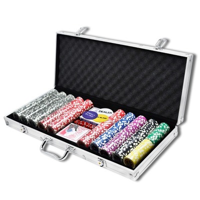 Aufun Pokerowy zestaw w aluminiowej walizce, 500 żetony pokerowe (Srebrny)