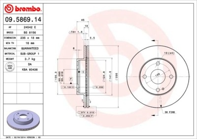 DISCS BRAKE FRONT BREMBO 09.5869.14 09586914  