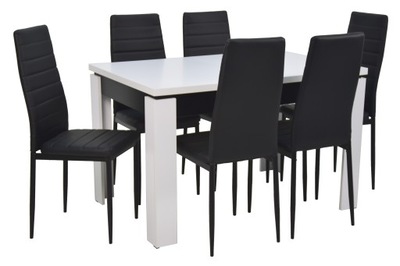Komplet 6x krzesła metal czarny i stół rozkładany