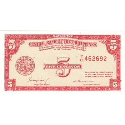 Filipiny, 5 Centavos, 1945, KM:125a, UNC(65-70)