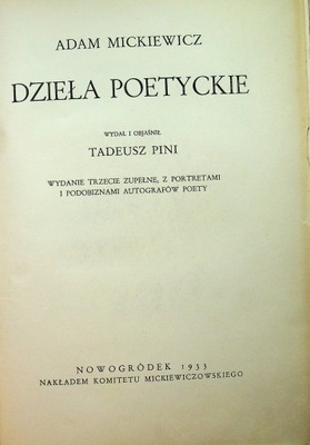 Mickiewicz Dzieła poetyckie 1933 r.