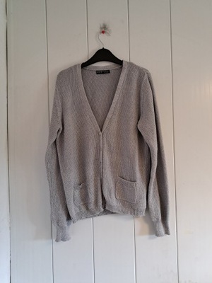 SHEIN szary srebrny metaliczny sweter kardigan L