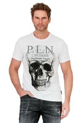 Philipp Plein Biały t-shirt z czaszką i logo r. XL