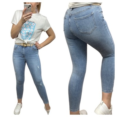 Jeansy skinny dopasowane przetarcia dziury wyższy stan rurki M.Sara 30