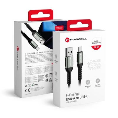 Kabel Forcell USB - USB typ C 2 m czarny