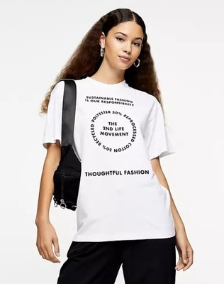 TOPSHOP T-SHIRT BIAŁY Z NADRUKIEM DAMSKI 34 DUR