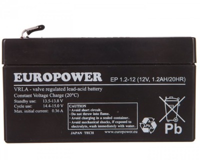 Akumulator bezobsługowy AGM 1,2Ah 12V Europower