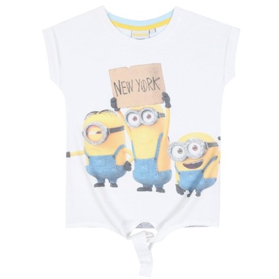 Biały, wiązany t-shirt MINIONKI 18-24 m 92 cm