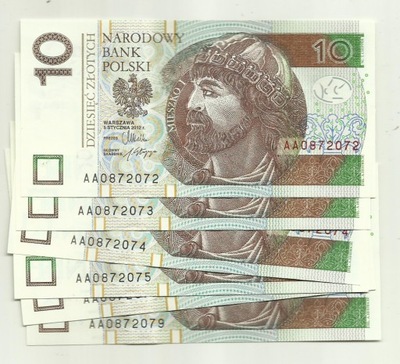 10 złotych 2012 seria AA stan UNC