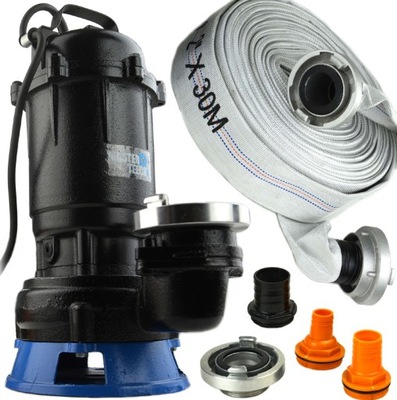 POMPA DO WODY Z WĘŻEM CZYSTEJ BRUDNEJ SZAMBA SCIEKÓW Z ROZDRABNIACZEM 30M