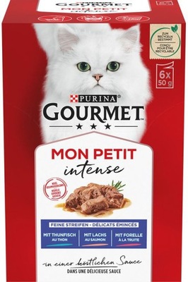 Gourmet Mon Petit Intense 6x50g MIX RYBY sos TUŃCZYK ŁOSOŚ PSTRĄG