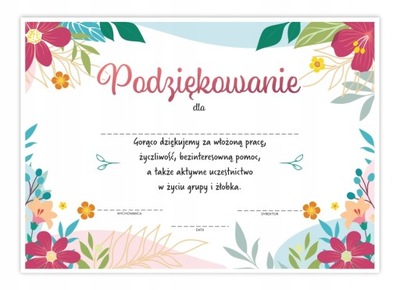 Dyplom Podziękowanie - Bukiet - Certyfikaty Koniec Roku w Żłobku A4