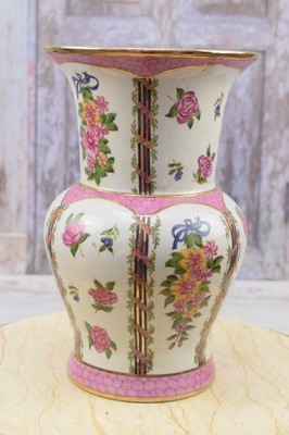Porcelanowy Malowany, Złocony Wazon w Kwiaty - Secesja - Sygnowany