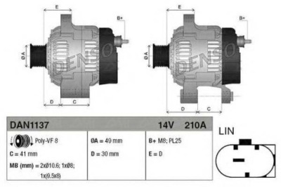 Denso генератор 14v, 210a bmw 1 f20 , 1 f21 , фото №1