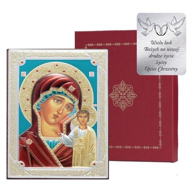 Ikona srebrna obraz Matka Boska Kazańska obrazek