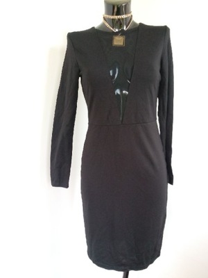 Czarna elegancka długa sukienka midi dekolt H&M M