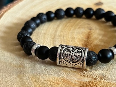 Bransoletka męska handmade Vegvisir Lawa onyks