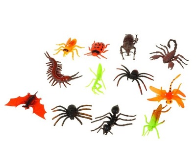 Owady pająk biedronka skorpion mrówka 12 szt 12i