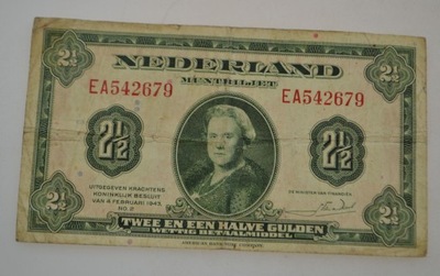 Holandia - banknot - 2-1/2 Gulden 1943 rok