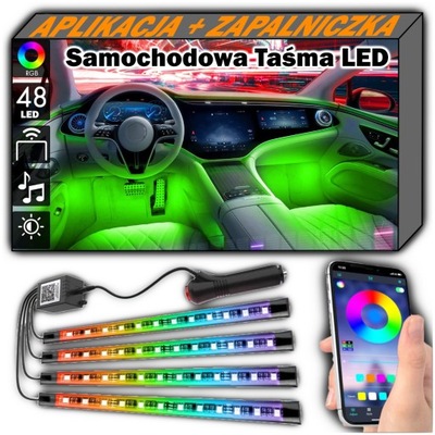 CINTA DIOPARA LUMINOSO LED PARA COCHE LEDY RGB DISPOSITIVOS 4W1 JUEGO ENCENDEDOR + APLIKACJA  