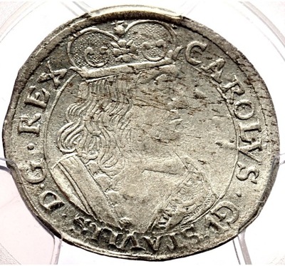 Karol X Gustaw, szóstak 1659 Elbląg, duża rozeta, PCGS AU58 PIEKNY, RZADKI!