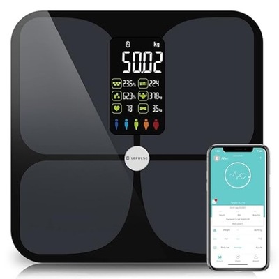 Waga łazienkowa CYFROWA Lepulse fi2016wb pomiar tkamki tłuszczowej BMI