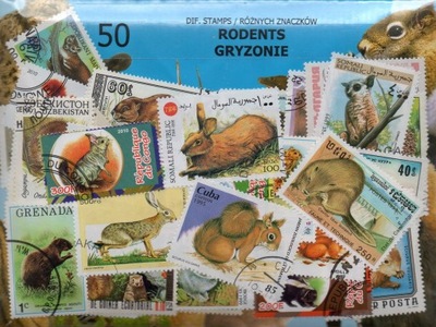 Pakiet 50 znaczków pocztowych - GRYZONIE