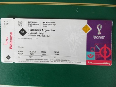 bilet POLSKA ARGENTYNA mundial MŚ KATAR 2022