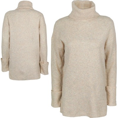 Nutmeg Luźny Efektowny Beżowy Kobiecy Półdługi Sweter Oversize Golf 46