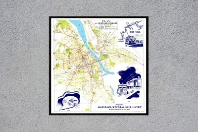 WARSZAWA plan miasta mapa KOMUNIKACJA MIEJSKA 1938 50x50