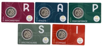Komplet 2 euro okol. Francja 2024 Igrzyska - 5 folderów