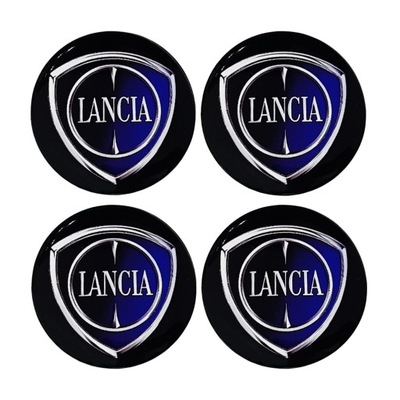 LANCIA 60MM EMBLEMATY, ZNACZEK, STICKERS ON KOLAKI ALLOY WHEELS (TITANIUM) CUP NUTS  