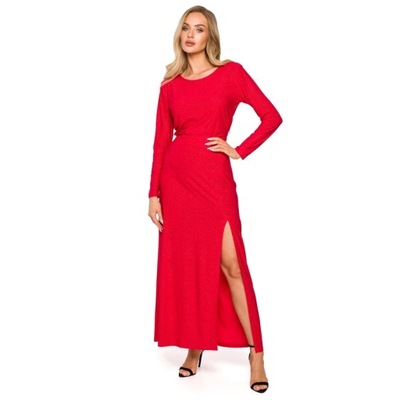 M719 Suknia z długimi rękawami - czerwona
